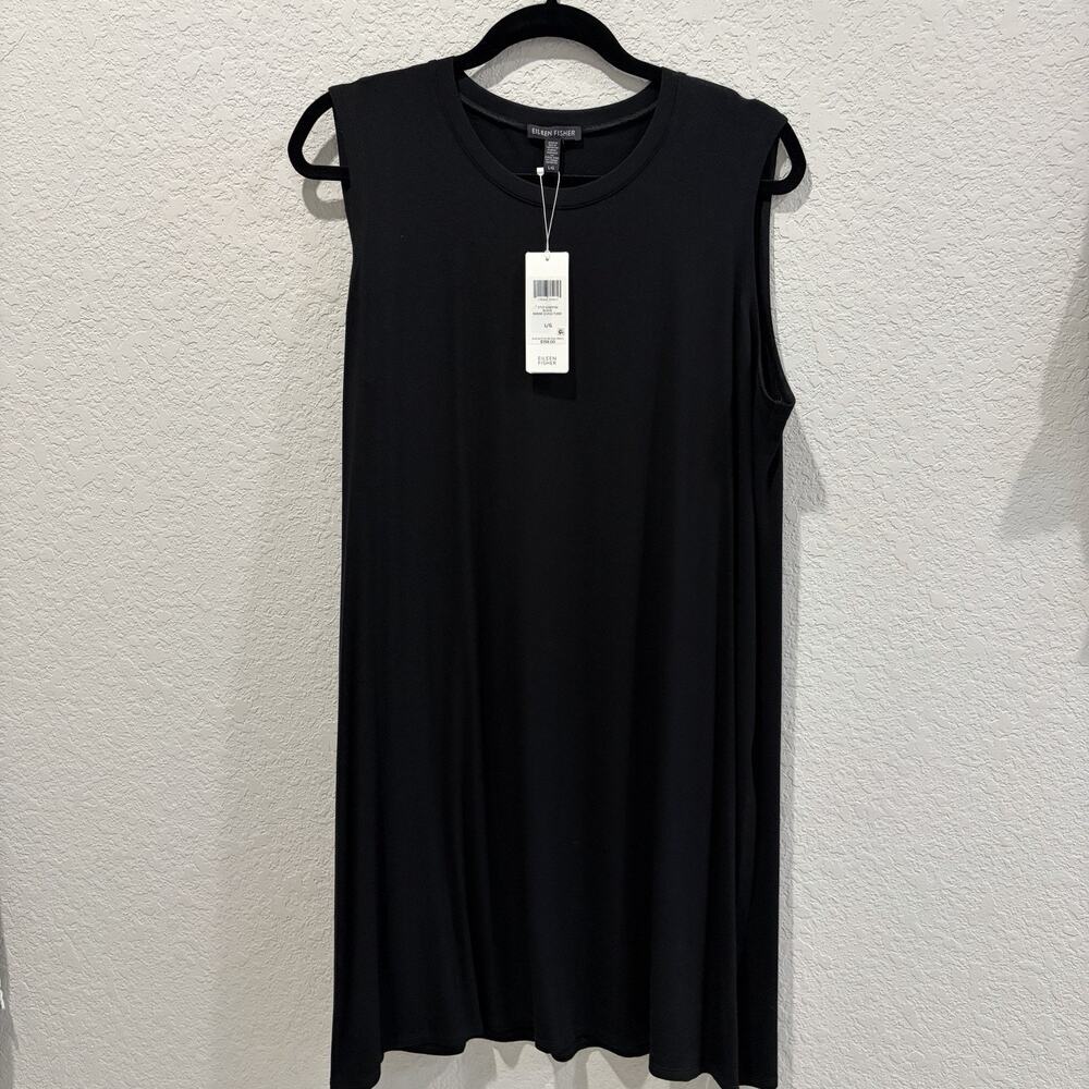 Eileen Fisher Black Sleeveless Tunic Dress Women Large Stretch Minimalist NWT